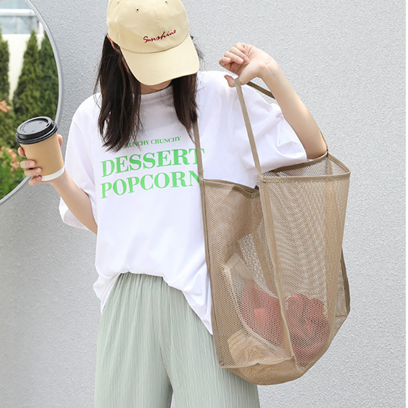 Womens Mesh Beach Tote Large Capacity Summer Travel Shoulder Bag