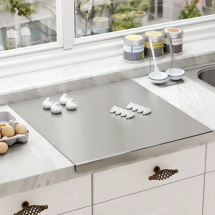 Stainless Steel Folding Chopping Board Double Sided L Shaped Kitchen Prep Board