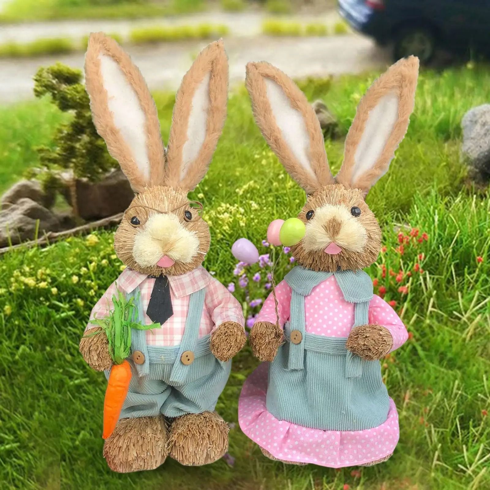 Easter Straw Rabbit Duo – High-Definition Artisanal Botanical Sculptures