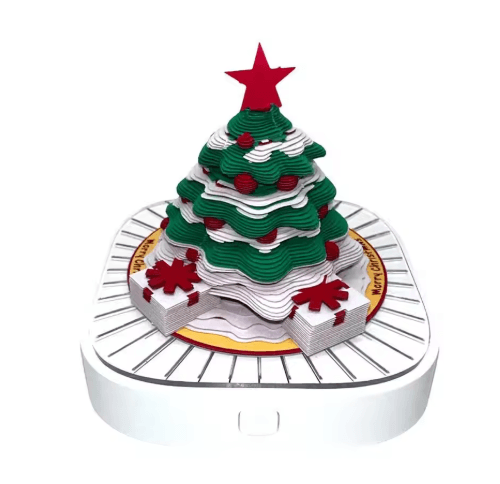 3D Tear Away Time Piece Calendar Panoramic Christmas Tree Paper Carving Desk Calendar with LED Light