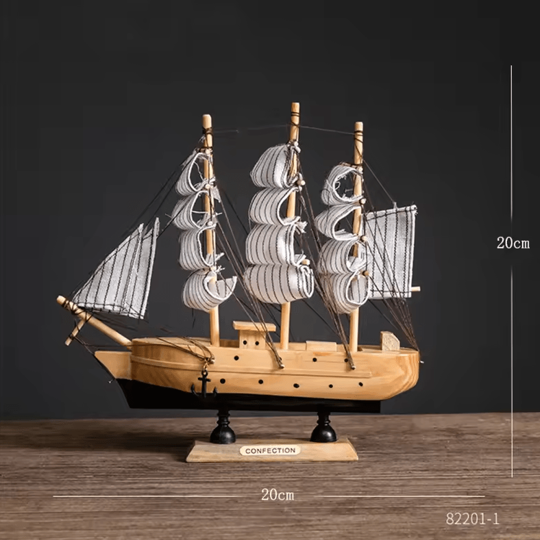 Mediterranean Wooden Sailboat Model – Vintage Nautical Desk Decor & Coastal Home Accent