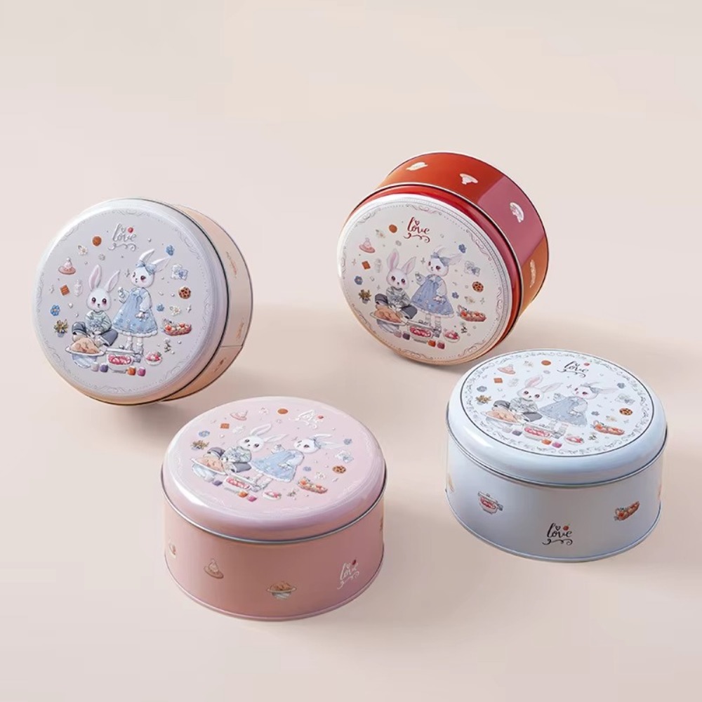 Cartoon Rabbit Tinplate Candy Chocolate Boxes, Metal Round Cookie Tin Packaging, Multifunction Empty Biscuit Iron Can