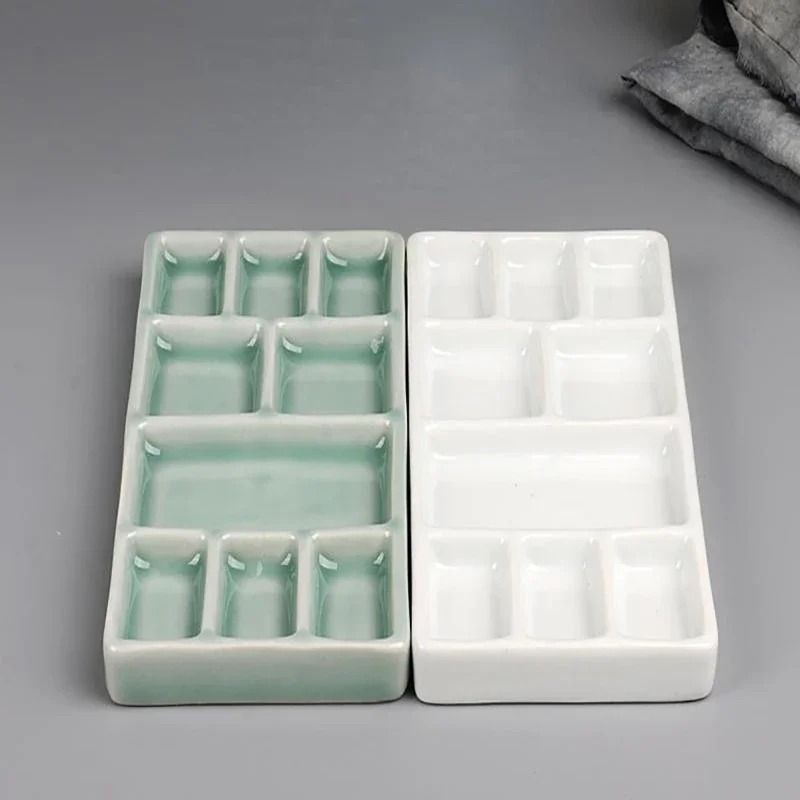 Ceramic Square Multi Grid Watercolor Palette Jingdezhen Firing Portable Art Tray