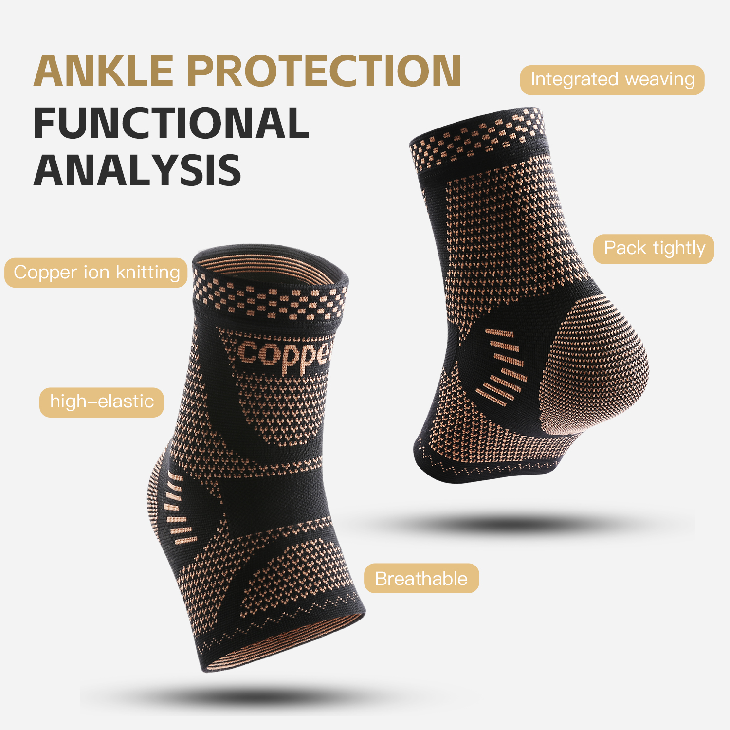 Infused Copper Ankle Brace, Compression Support Sleeve for Men Women, Relief for Foot Pain, Sprained Ankle
