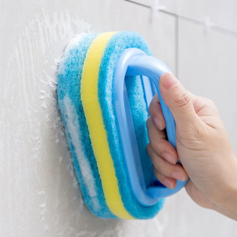 Bathroom Kitchen Tub Thicken Scrubbing Sponge, Household Cleaning Brush With Handle, Dish Soap Wipe Pad, Durable Tools