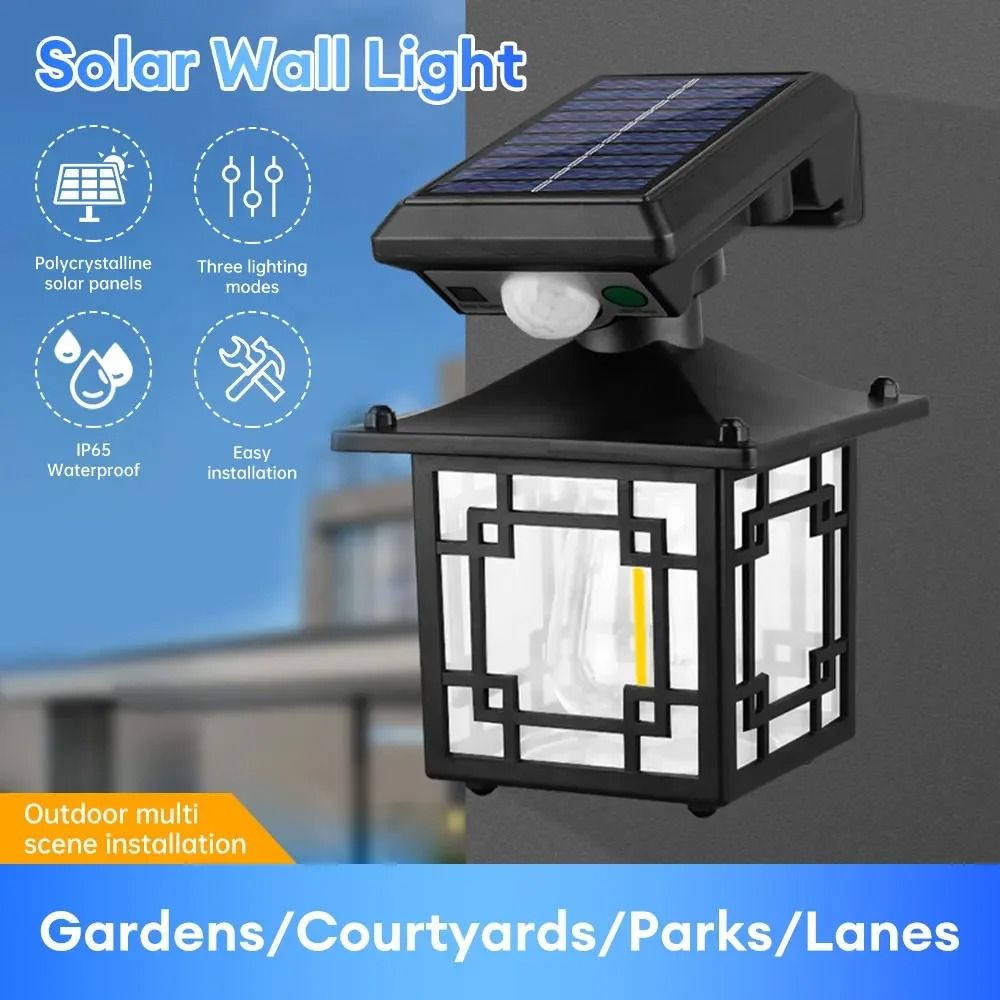 Retro Solar Motion Sensor Outdoor Wall Lamp Waterproof Garden Light