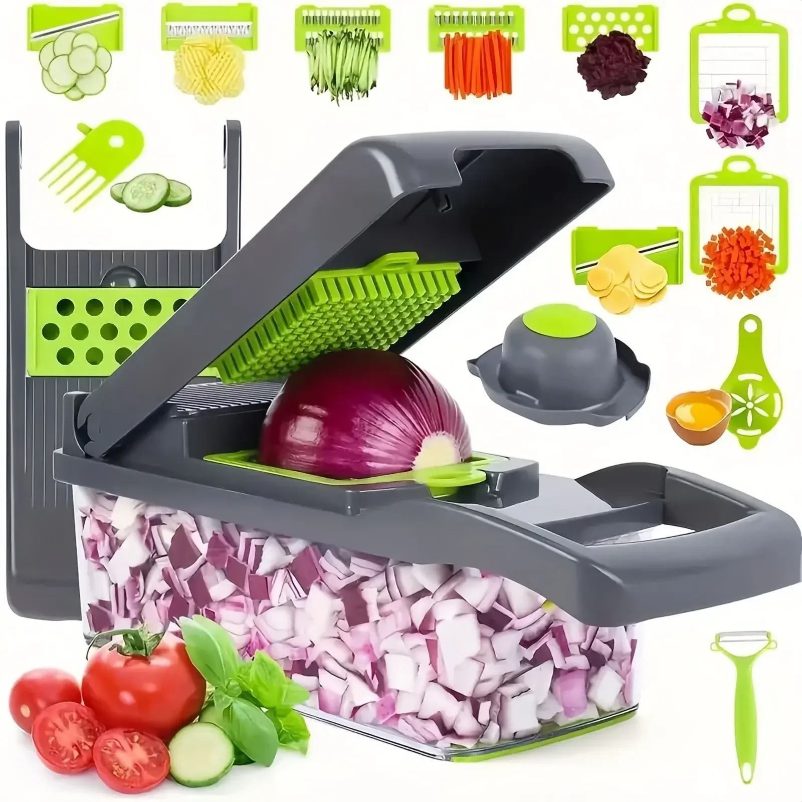 Multifunctional Vegetable Chopper and Slicer with Handle and Drain Basket