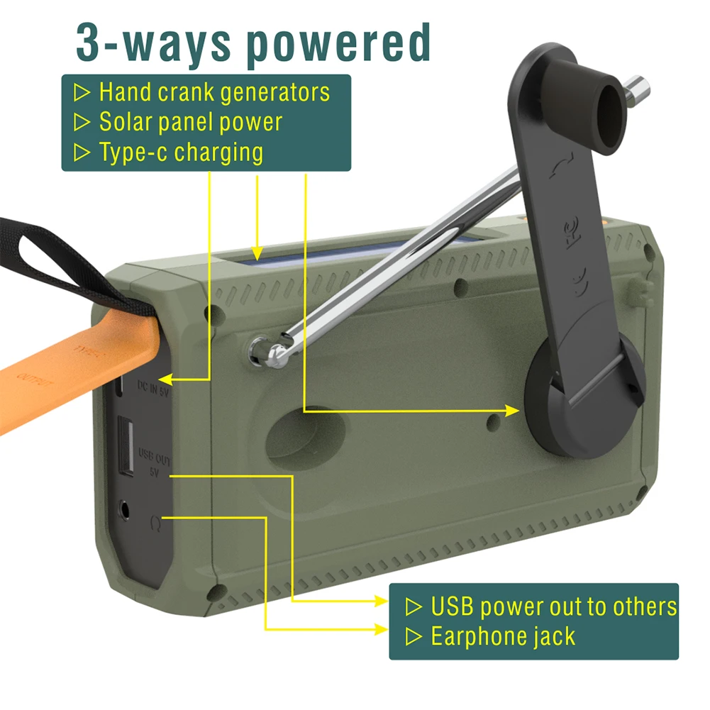Solar Emergency Radio with Bluetooth, Flashlight and Hand Crank