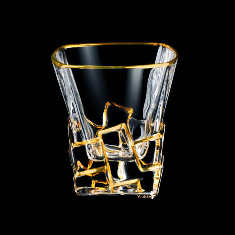 Gold Line Wine Whisky Glasses, Whiskey Glass Tumblers, Golden Painted Crystal Barware Cocktail Drinkware