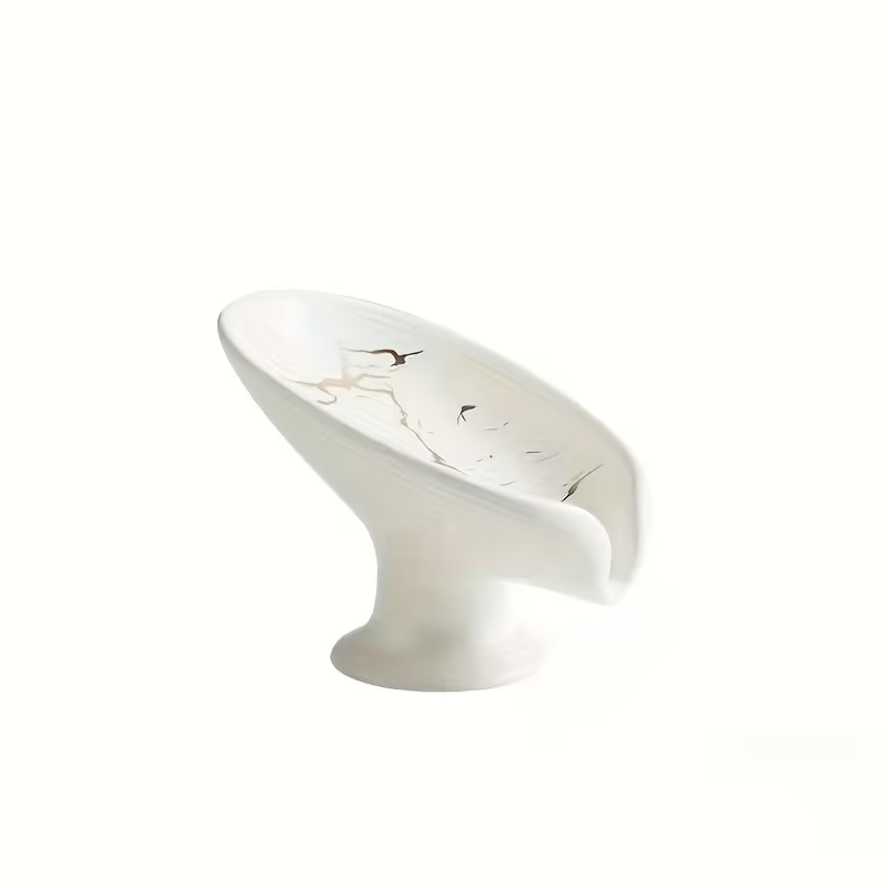 Leaf Shaped Ceramic Soap Holder Self Draining Soap Dish with Marble Finish
