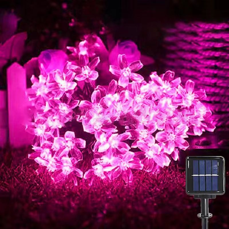 Solar Cherry Blossom Flower String Lights Waterproof Outdoor Garden Decoration