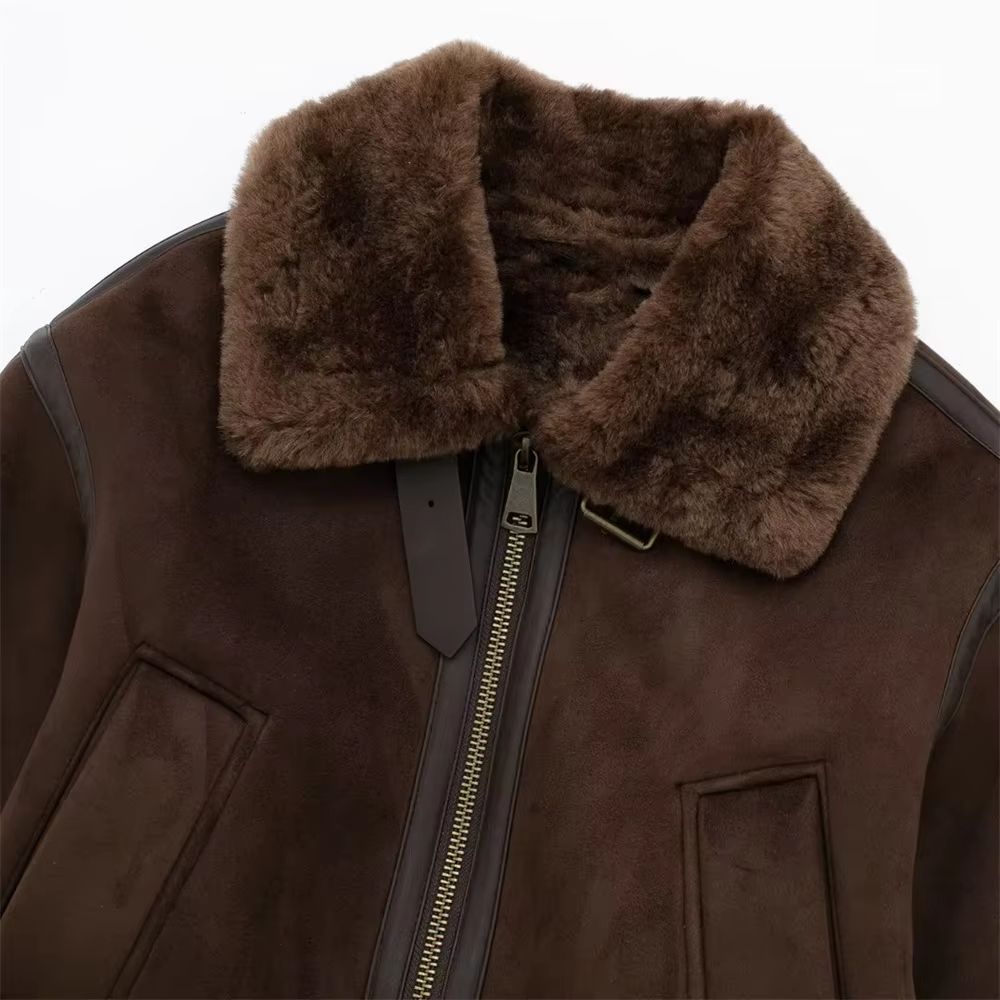 Casual Women's Stand Collar Jacket – Loose Double-Sided Winter Coat with Contrast Strap Detail