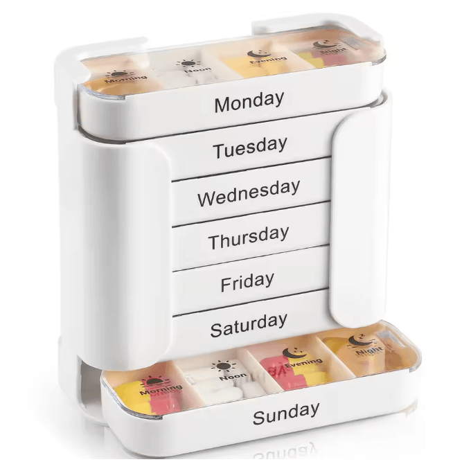 7 Day Weekly Pill Organizer 28 Compartment Portable Medicine Box