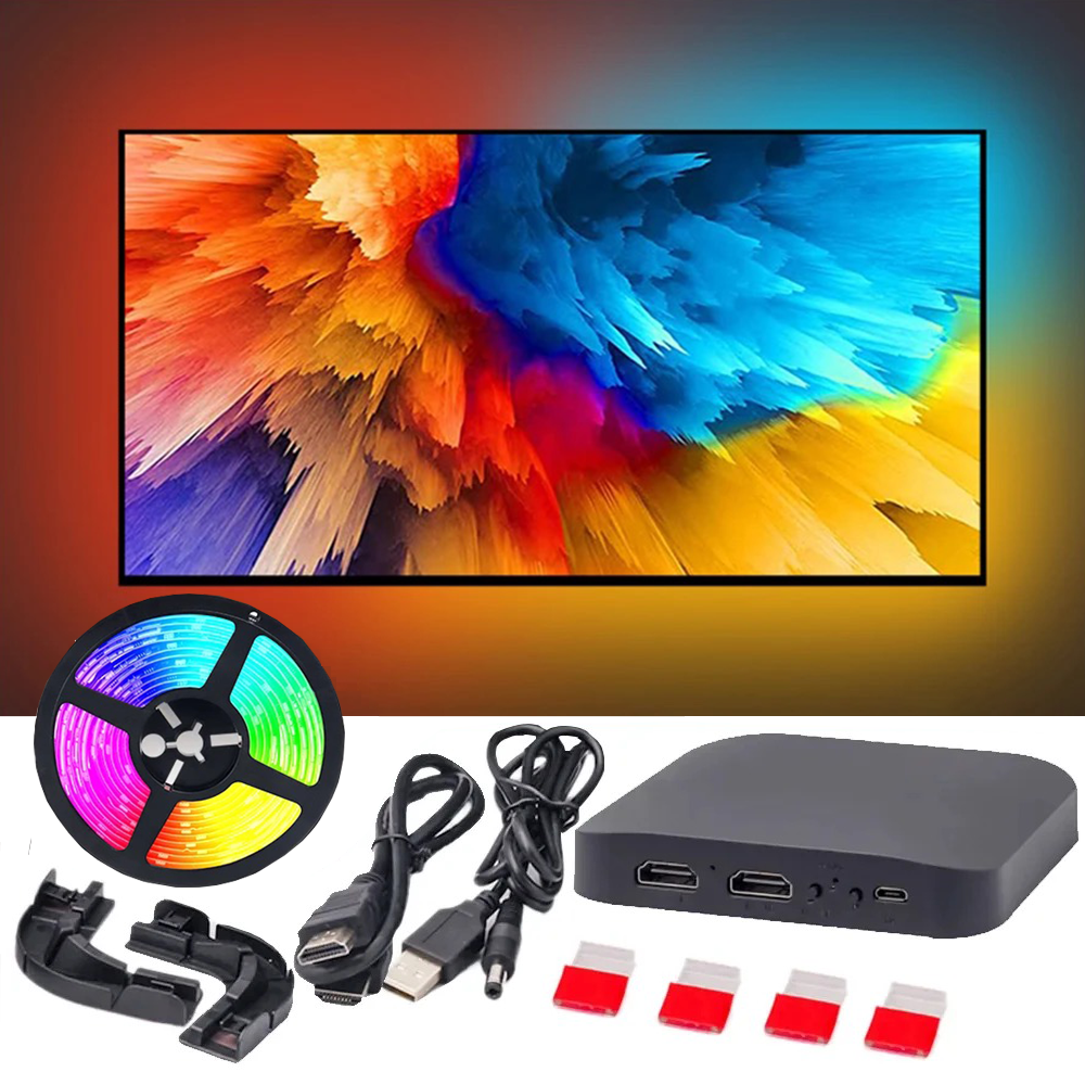 Smart Ambient TV LED Backlight with 4K HDMI Sync Box, WS2812B RGBIC Strip Kit for 24-34