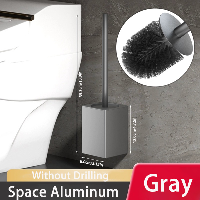 Toilet Brush Holder Wall-mounted No Drilling, Toilet Bowl Brush and Holder, Space Aluminum Bathroom Cleaning Tools