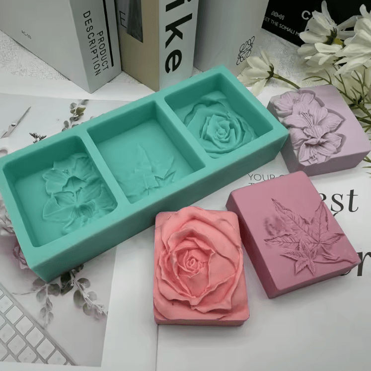 3 Cavities Flower Soap Molds, Handmade Silicone Mold for Natural Soap Making