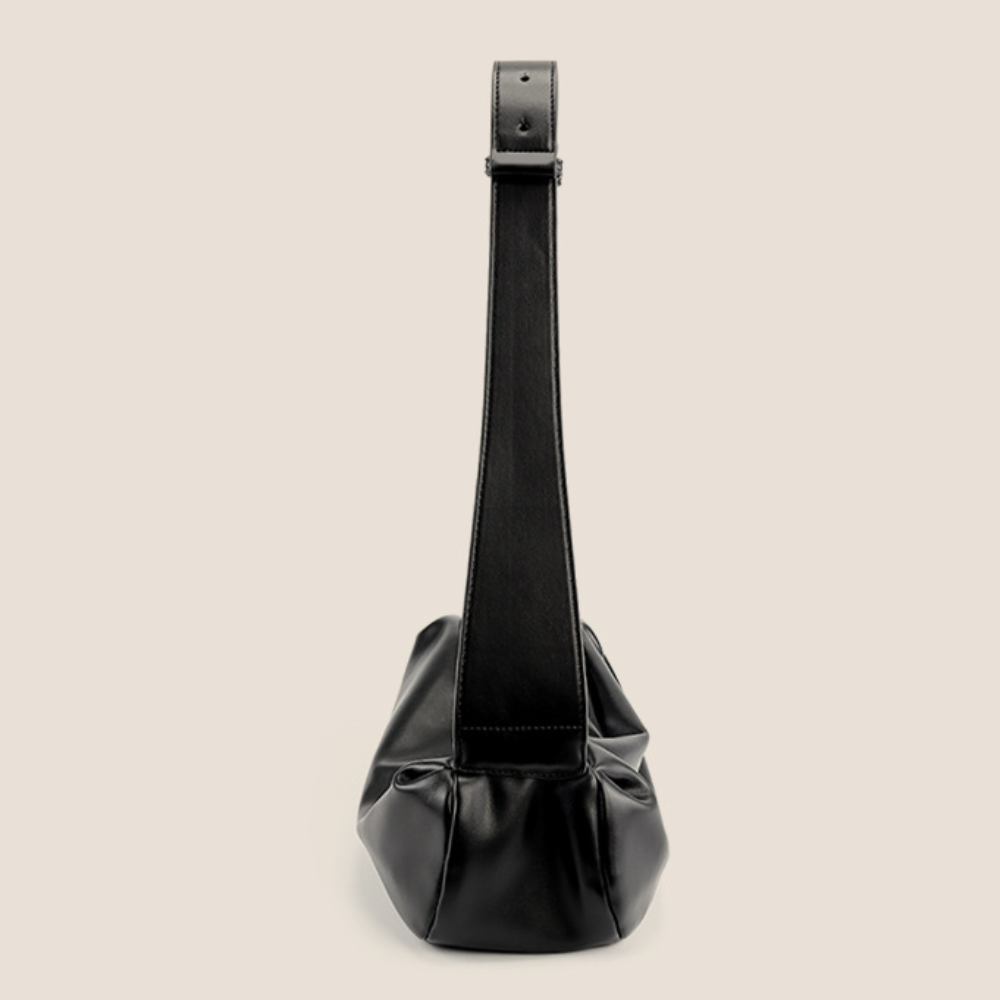 Wide Strap PU Leather Shoulder Bag, Luxury Casual Crossbody Messenger Bag in Half Moon Shape
