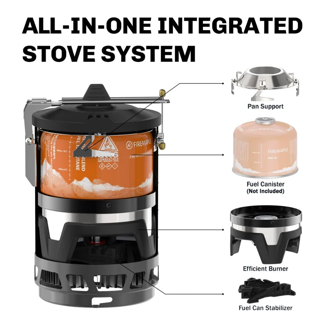 All-in-One Camping Gas Stove with Piezo Ignition, Windproof Burner