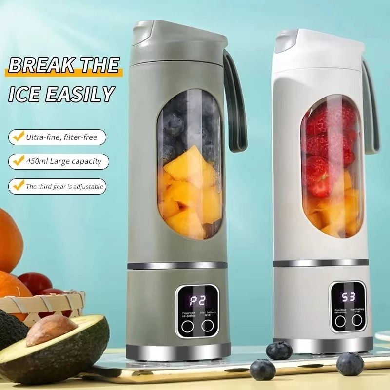12-Blade Portable Digital Blender – 15 oz USB-C Rechargeable Juicer & Ice Crusher – High-Yield Smoothie Maker