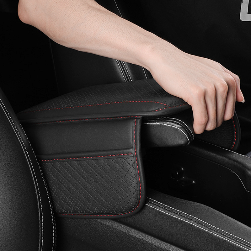 Leather Car Armrest Box Pad Protector Cover with Storage Pocket, Center Console Arm Rest Elbow Rest Cushion