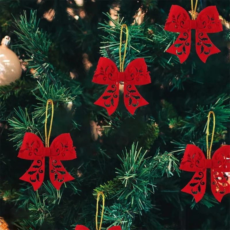 Red Christmas Tree Bow Ornaments Set For Holiday Decoration