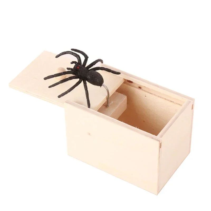 Wooden Spider Scare Prank Box – Hidden Jump Trick Gift, Funny Halloween Horror Party Gag Toy for Kids & Adults