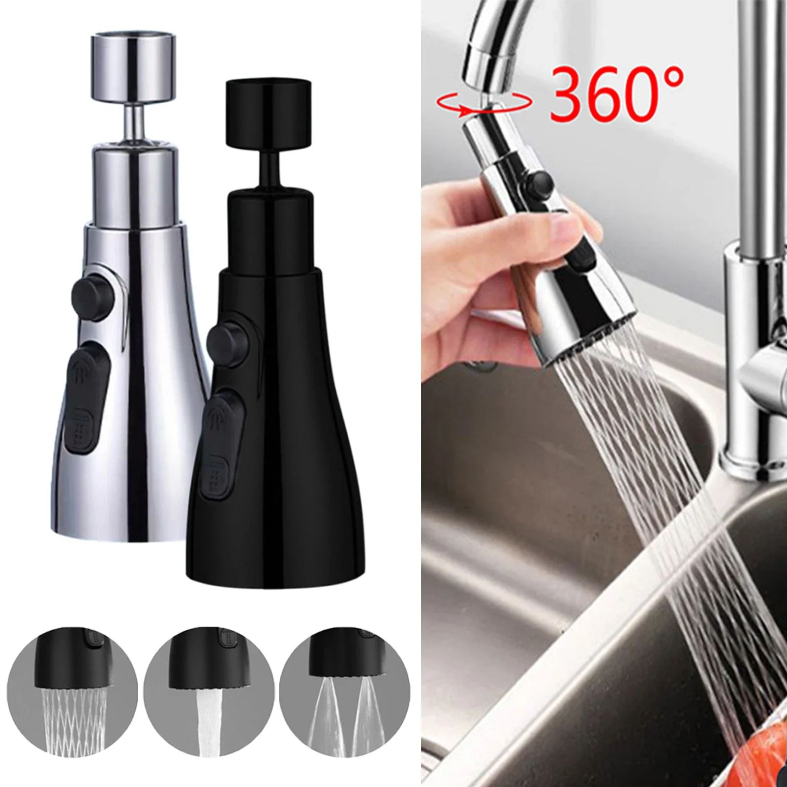 Universal 360° Rotating Kitchen Faucet Extender – Pull-Out Tap Sprayer Attachment with Multi-Mode Strong Flush Booster