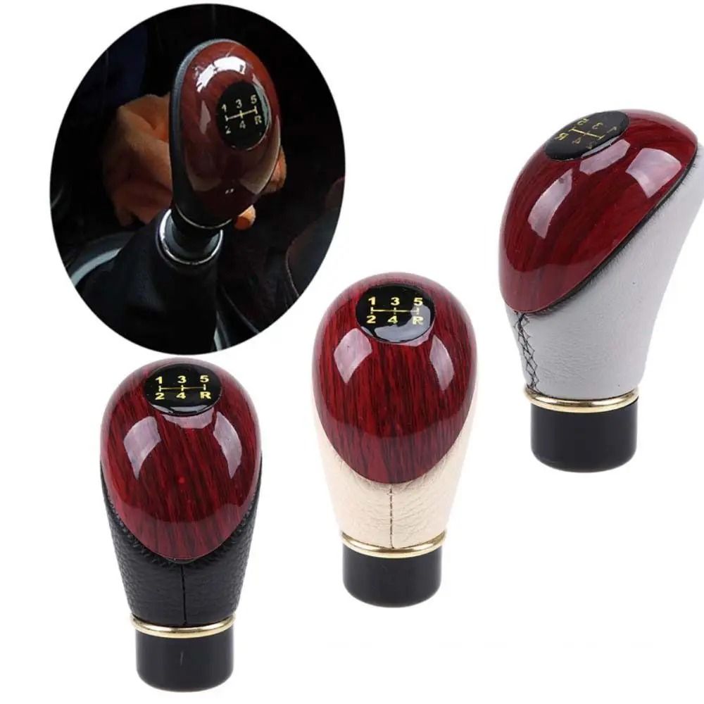 Universal Car Shift Knob – Wooden & PU Leather 5-Speed Lever – High-Yield Automotive Interaction Hub