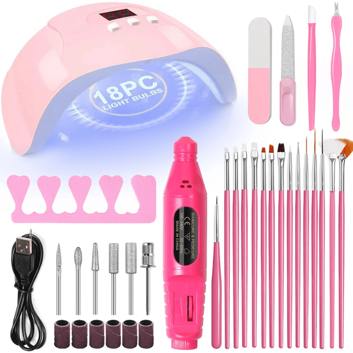 Complete UV LED Nail Kit with Nail Drill – Manicure Tools Set for Home and Salon Use