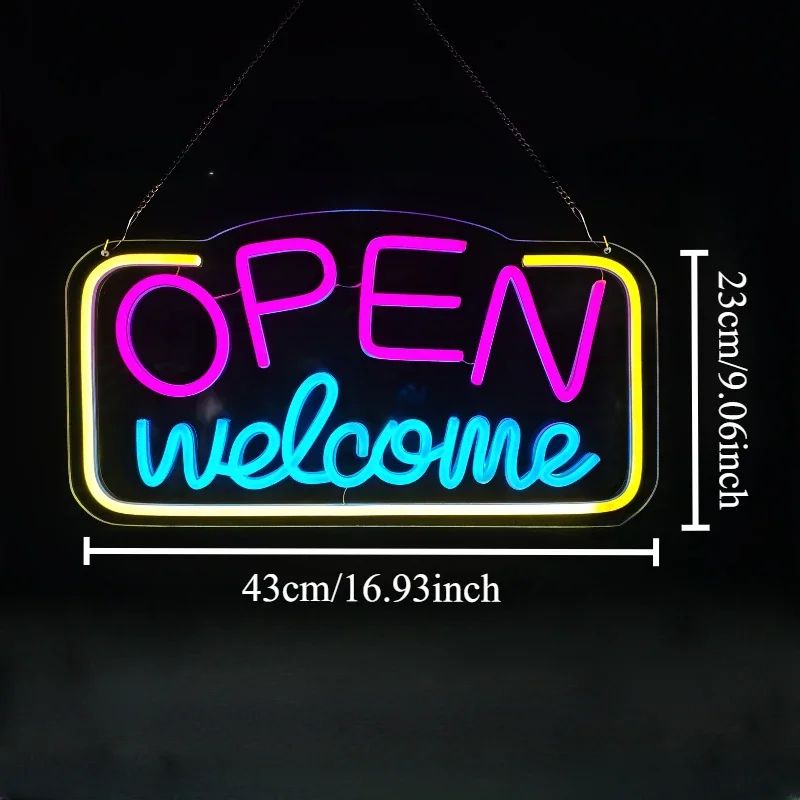 Open Welcome LED Neon Sign – USB Wall Mounted Bright Light with Switch for Bar, Cafe, Shop Window & Party Decor