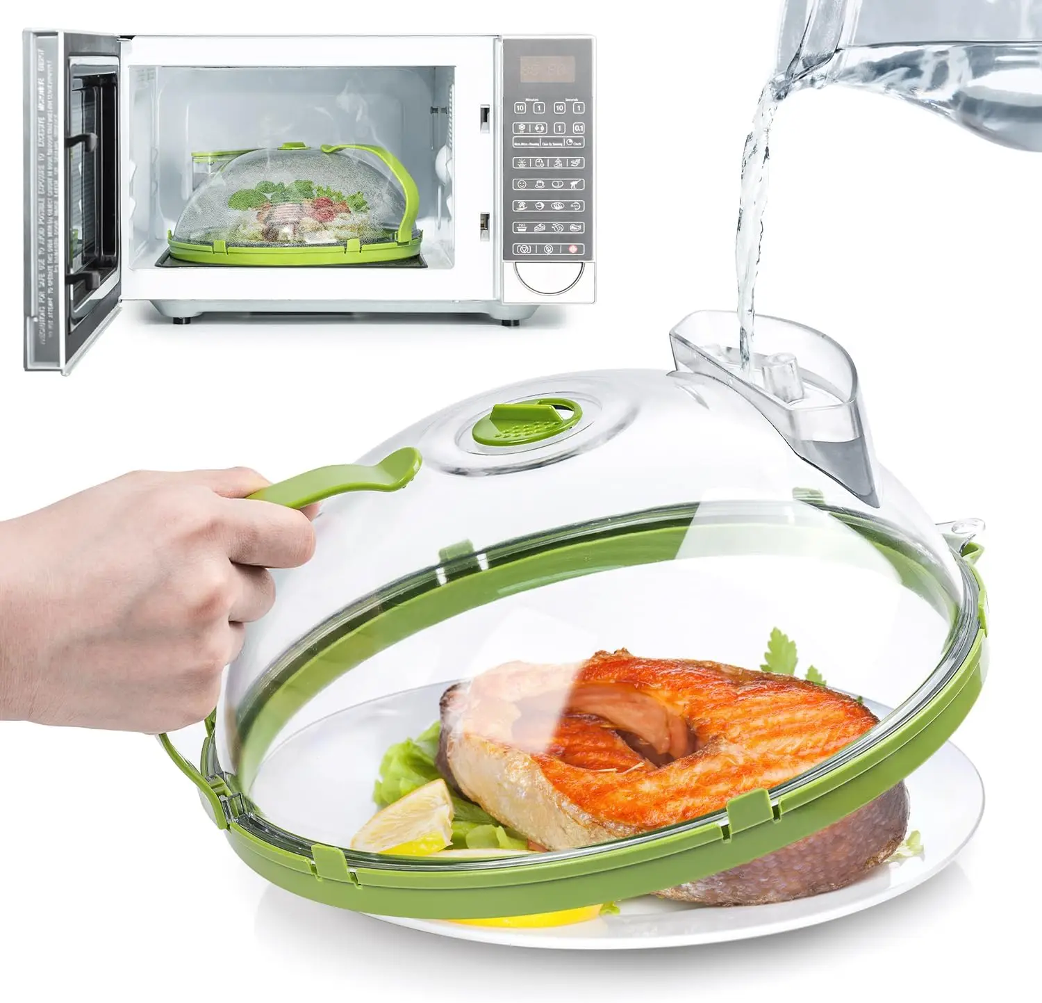 Microwave Cover for Food Clear Microwave Splatter Cover with Water Steamer and Handle & Plate Covers Kitchen Gadgets