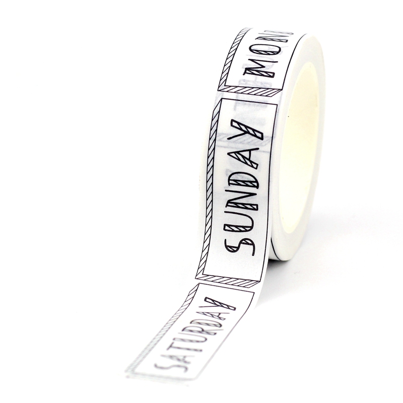 10M Decorative Black and White Week Washi Tapes, Japanese Scrapbooking Journaling, Adhesive Masking Tape Stationery Roll