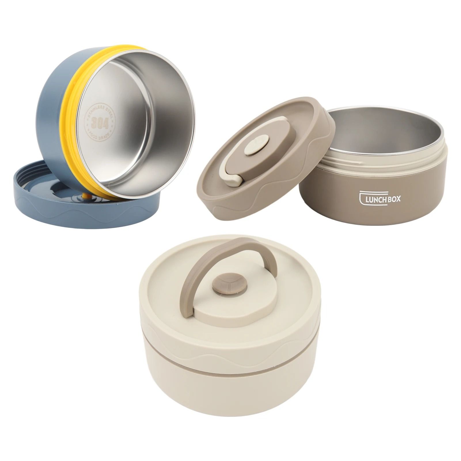 Stainless Steel Thermal Lunch Box Double Layer Round Portable Food Container for Work and School
