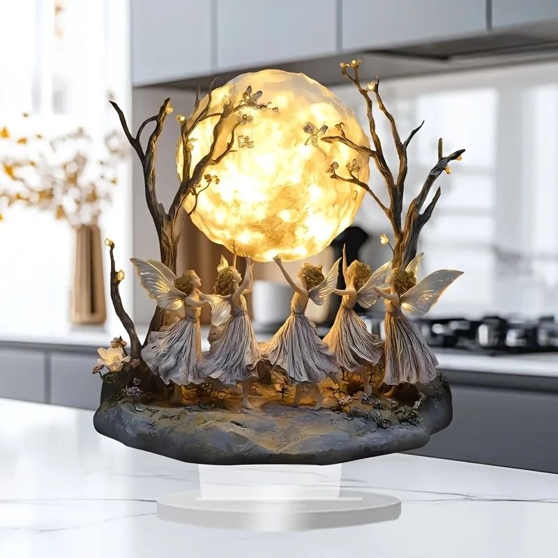 Moon Tree Elf Acrylic Tabletop Decor with Stand for Home and Office