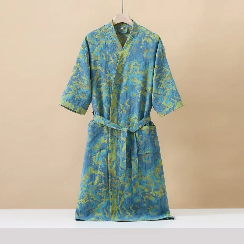 Cotton Printed Kimono Bathrobe Quick Dry Summer Home Wear