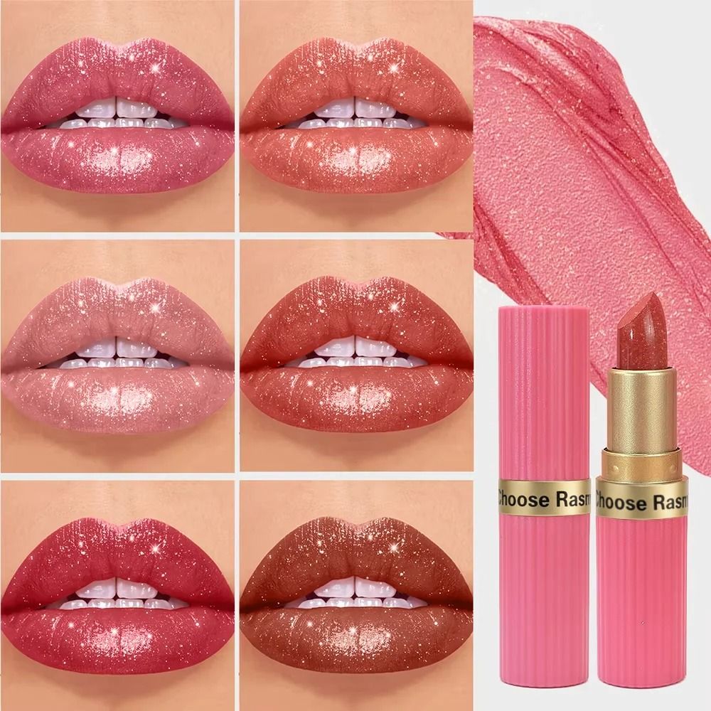 Long Lasting Matte Velvet Lipstick with Pearlescent Pink Glitter Shimmer Finish