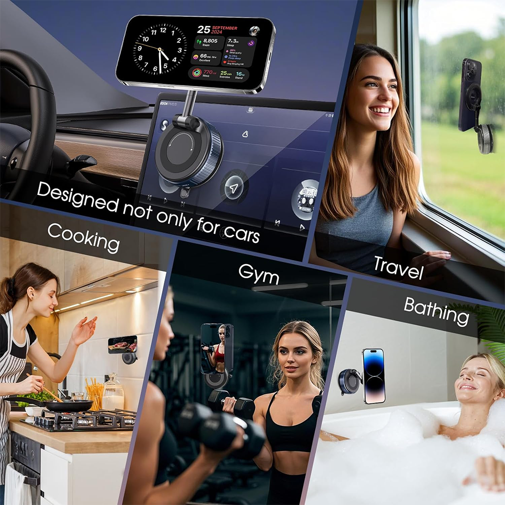 Magnetic Car Phone Mount, 360° Foldable Vacuum Magnetic Phone Holder, Hands-Free Suction Cup Phone Holder