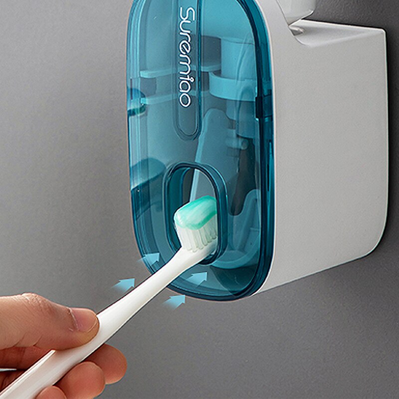 Smart Toothpaste Dispenser Wall Mount, Hands Free Automatic Squeezer & Toothbrush Holder for Organized Bathrooms