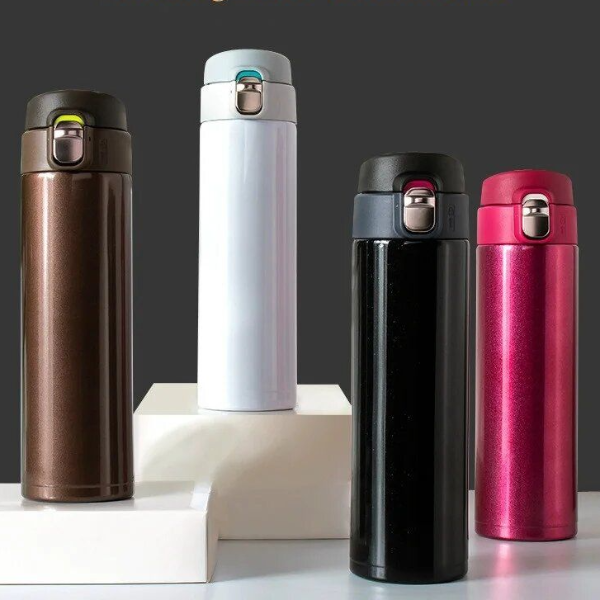 Stainless Steel Thermos Bottle with Bouncing Cover Insulated Travel Water Bottle for Gifts, Business & Daily Use