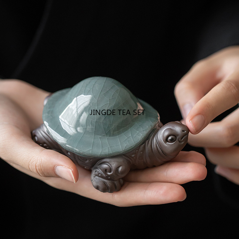 Cute Animal Statues, Ceramic Turtle Tea Set Filter, Chinese Kung Fu Tea Set for Decoration