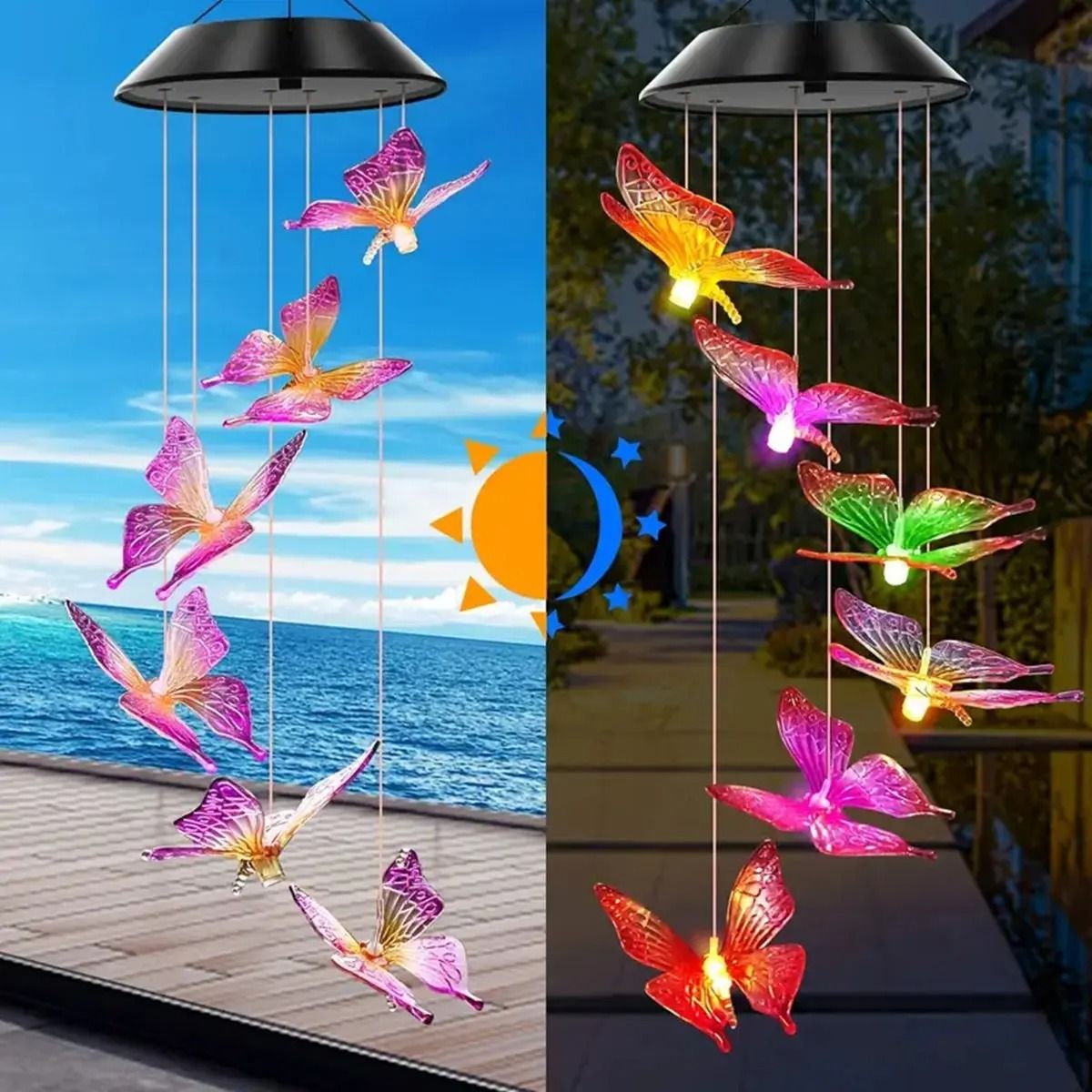 Butterfly Solar Wind Chime with Color Changing Lights