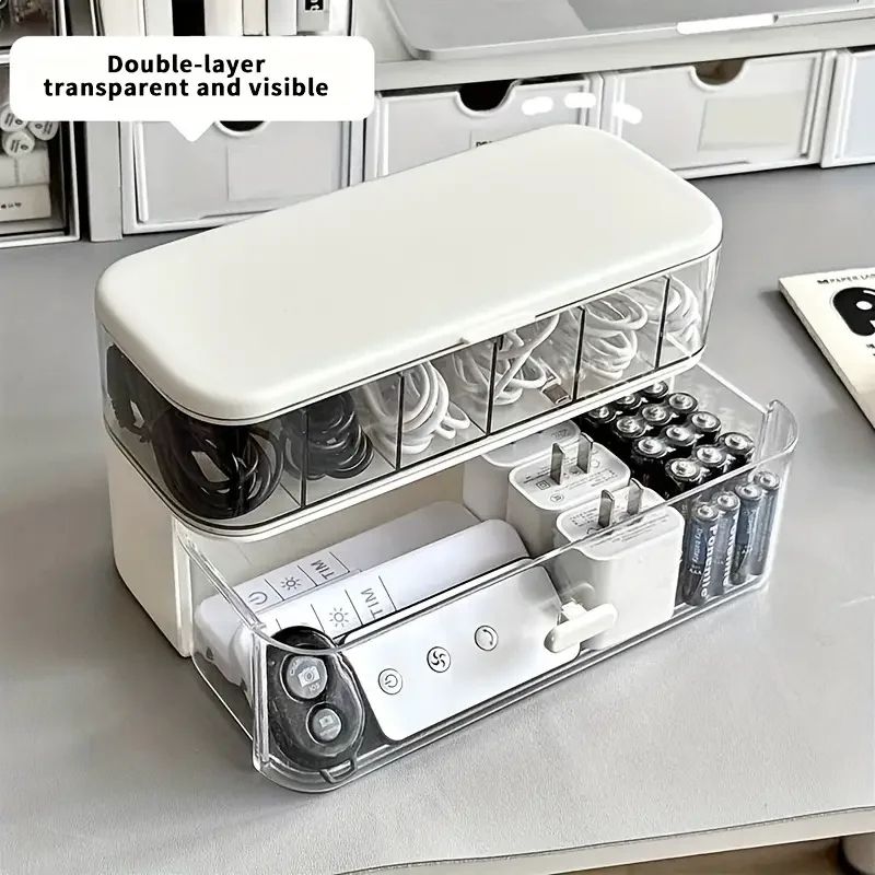 Double Layer Transparent Cable & Desk Organizer Box