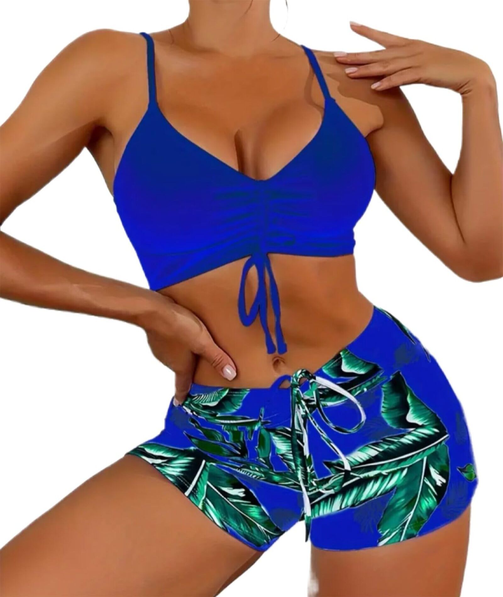 Beach Vacation Bathing Suit with Swimsuit Tummy Control Ruffle Top & Shorts Swimwear