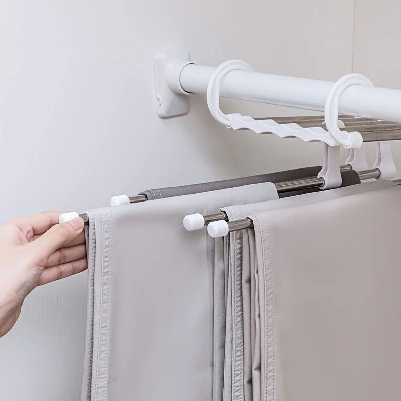 5-in-1 Space Saving Pants Hanger – Stainless Steel Folding Trouser & Tie Rack Closet Organizer
