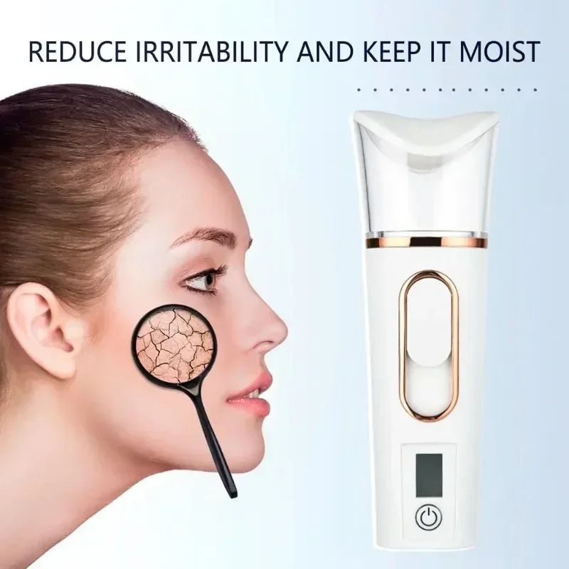 Nano Mist Facial Steamer Mini Portable Sprayer – Handheld Skin Hydration Humidifier with LED Moisture Display