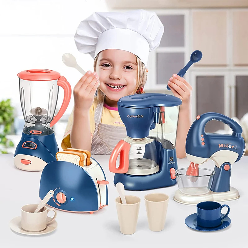 Mini Kitchen Appliance Play Set for Kids - Coffee Maker, Blender, Mixer, and Toaster for Boys and Girls