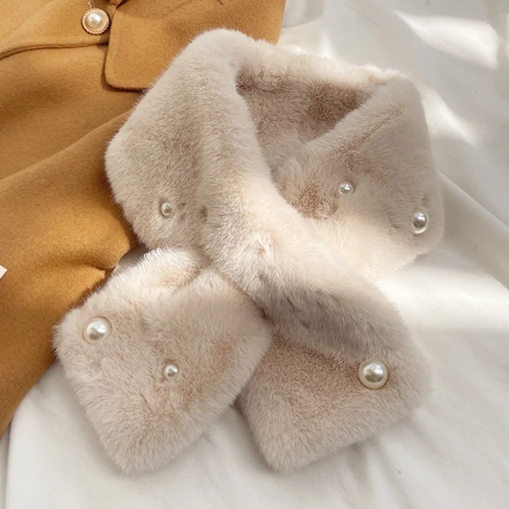 Luxury Faux Rabbit Fur Cross Collar Scarf – Women's Thick Winter Furry Neck Warmer
