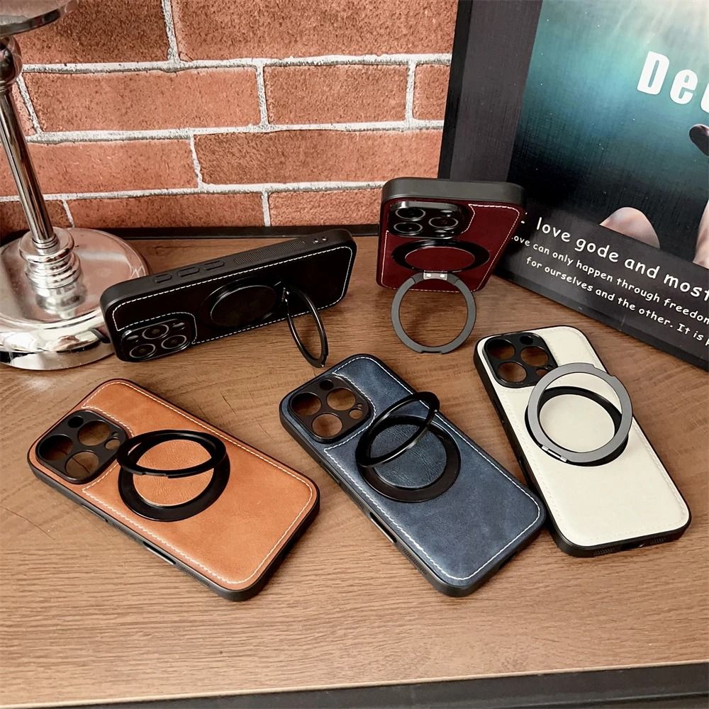 Magnetic Leather Phone Case with Matte Finish and Stand Holder