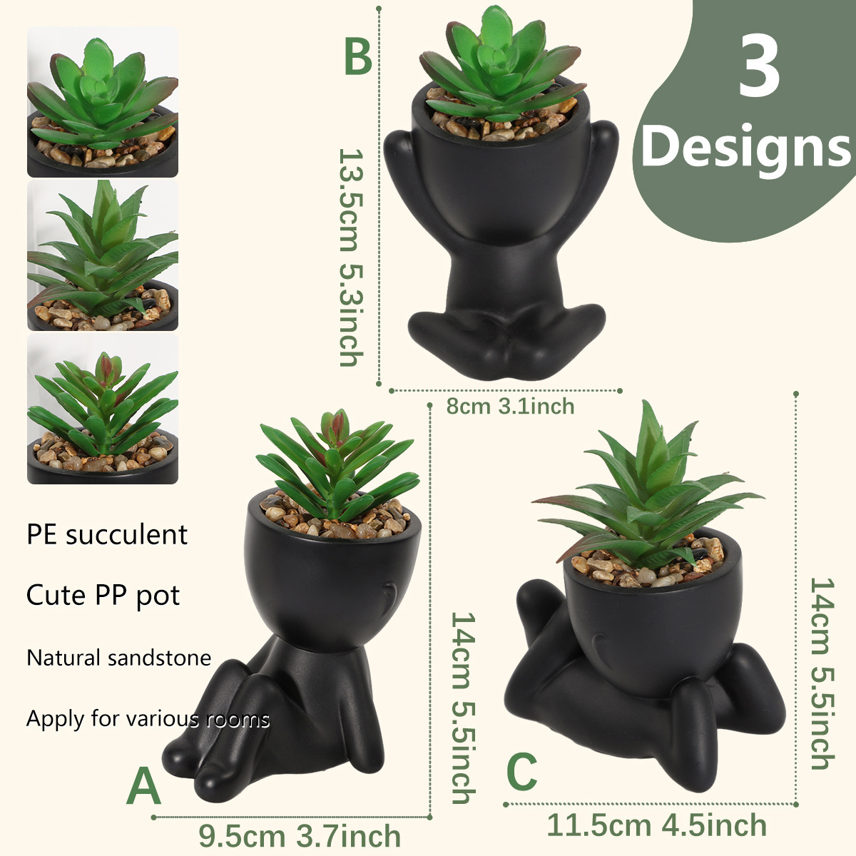 Aloe Vera Succulent Pot Plant, Cartoon Design Artificial Succulent with Black PE Material for Home Decor