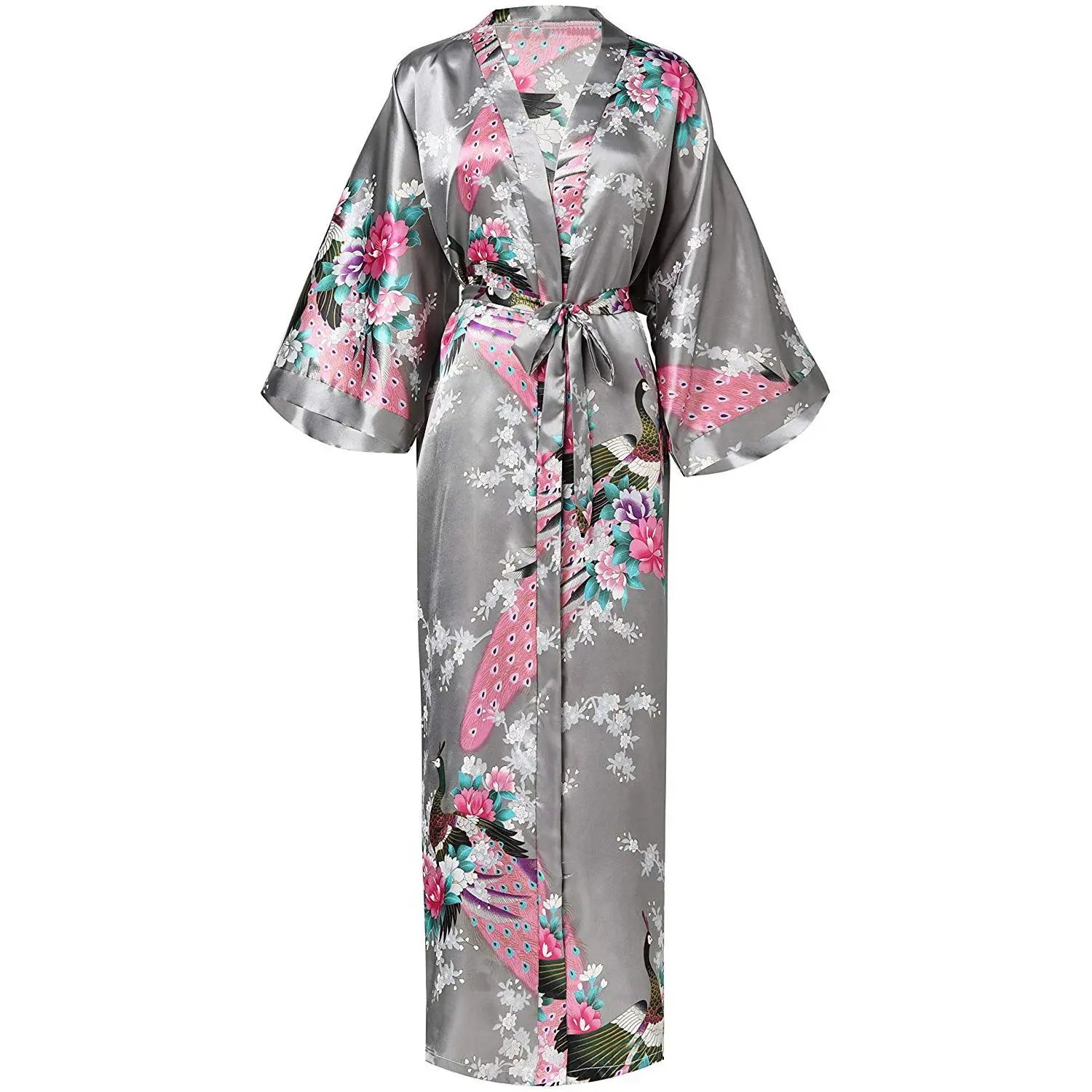 Silk Jacquard Kimono Robe – Luxury Satin Ice Silk Long Womens Bathrobe